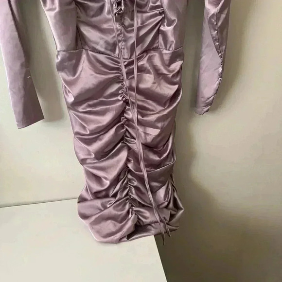 NWT FASHION NOVA MAUVE MAKE A  FIRST IMPRESSION DRESS OFF THE SHOULDER SATIN L - Picture 5 of 7